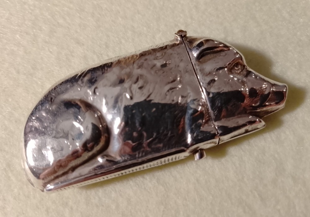Victorian 1800's Solid Silver Boar Vesta Case