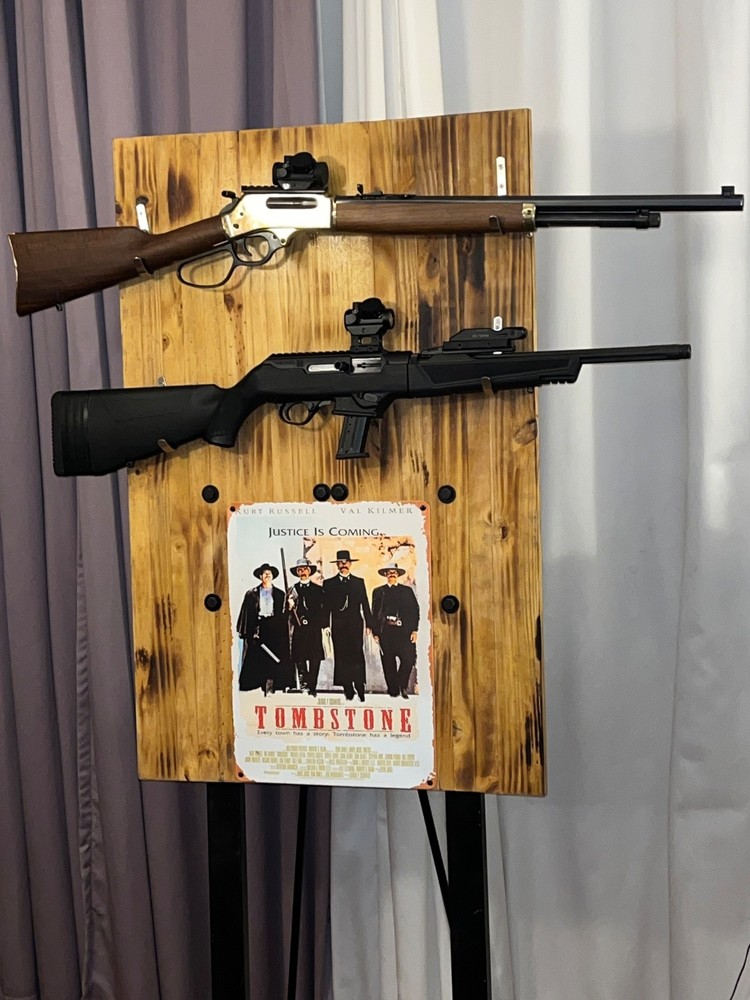 Two Rifle Gun Rack on Wood