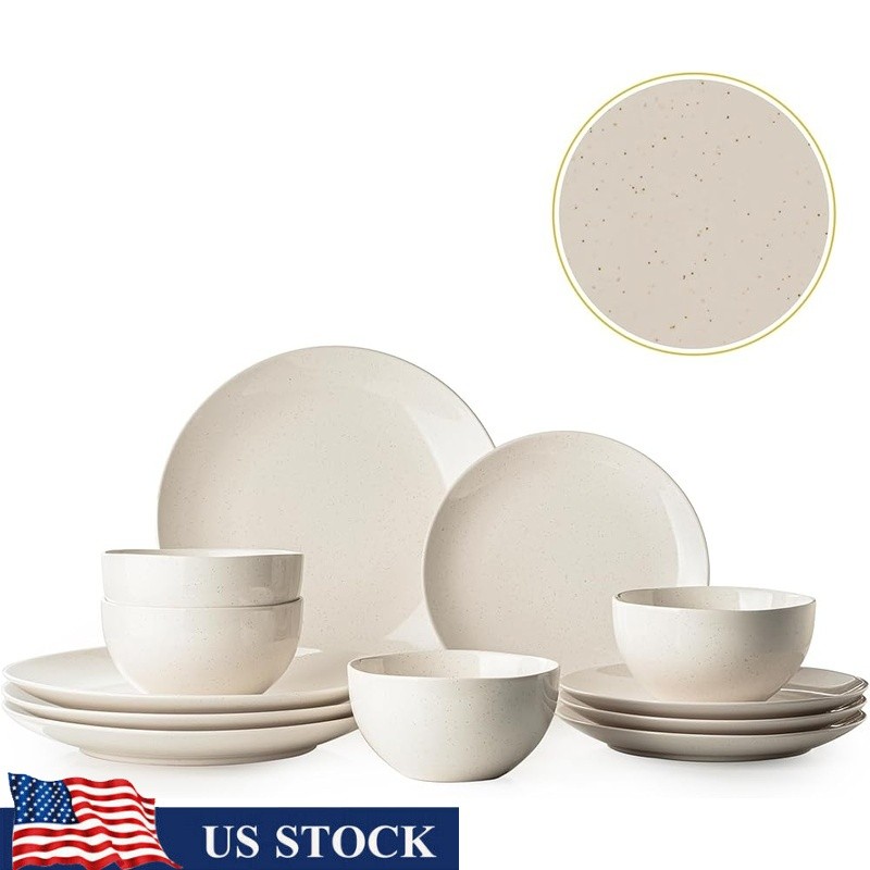 12 Piece Stoneware Dinner Set Durable Scratch Resistant Microwave Safe New