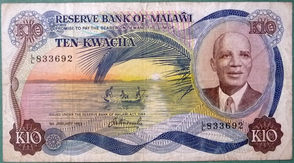 MALAWI 10 KWACHA  NOTE, P16 e , issued 01.01. 1983