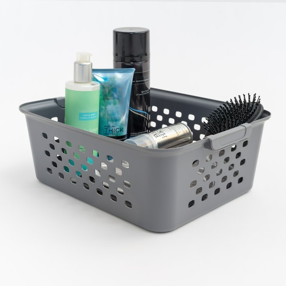 IRIS Gray Medium Plastic Storage Basket Functional Home & Office Organization