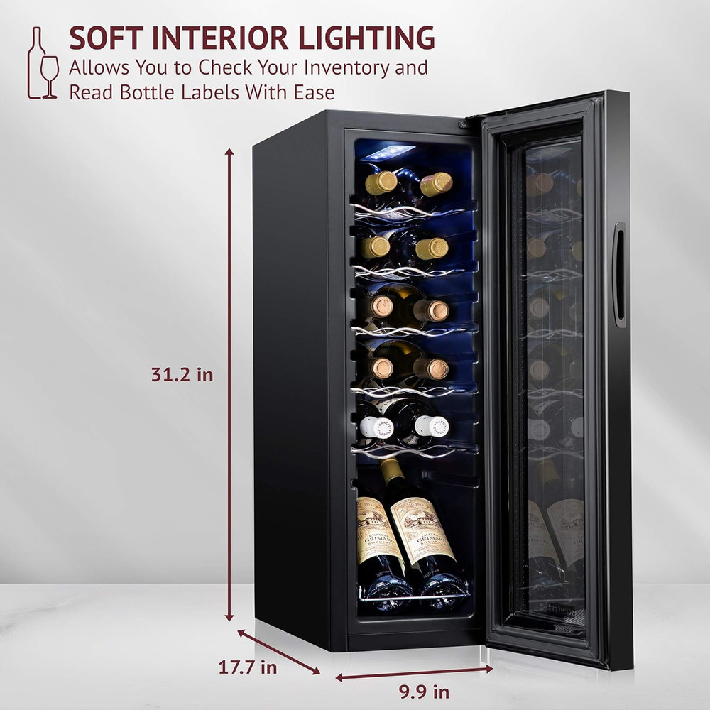 Schmecke 12 Bottle Compressor Wine Cooler Refrigerator W/Lock | Large Freestandi