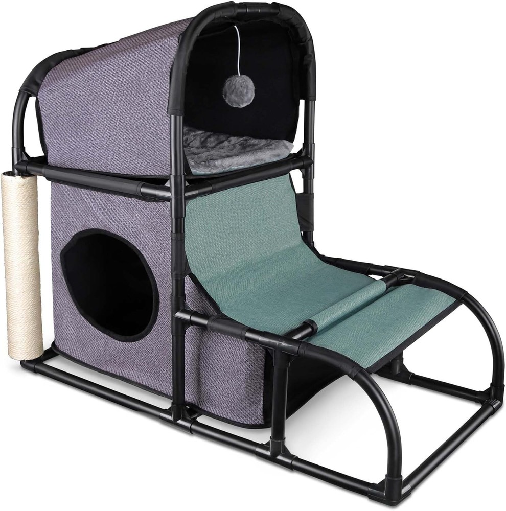 PVC Modern Cat Condo House Tree Medium Tower Bed Scratching Post Climber w/Hole