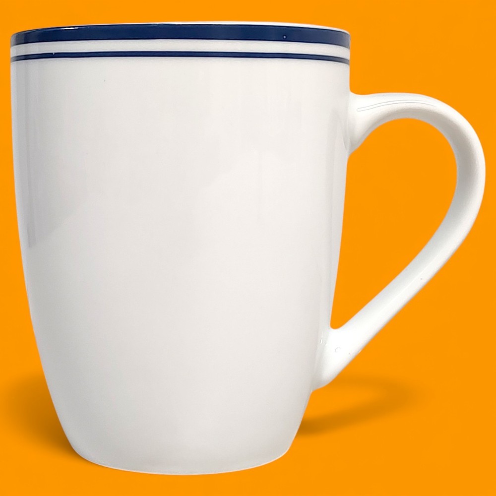 4pc Set Amazon Basics Cafe Stripe Blue / White Coffee Cups/ Mugs 4"