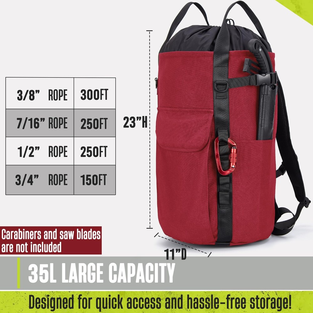 PAMLIAPY Arborist Rope Bag, 35L Tree Climbing Red