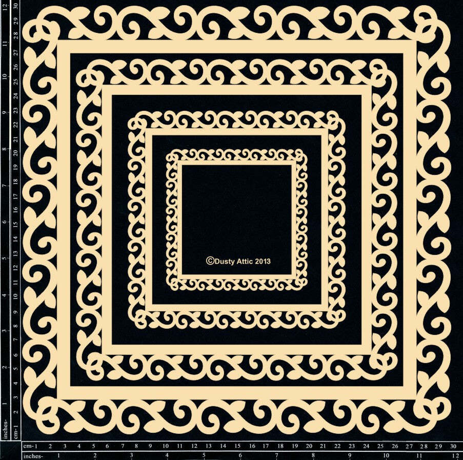 Dusty Attic Chipboard 12x12 - Scroll Frame Set #2, DA0896