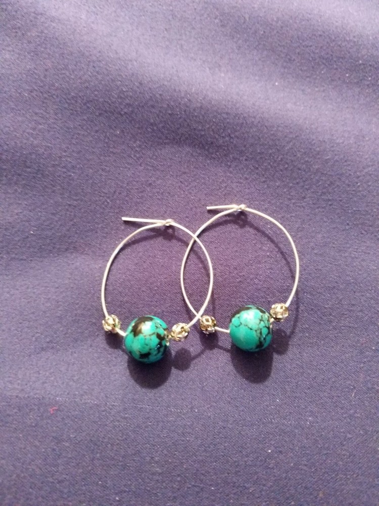 Handmade Green And Black Loop Earrings - A