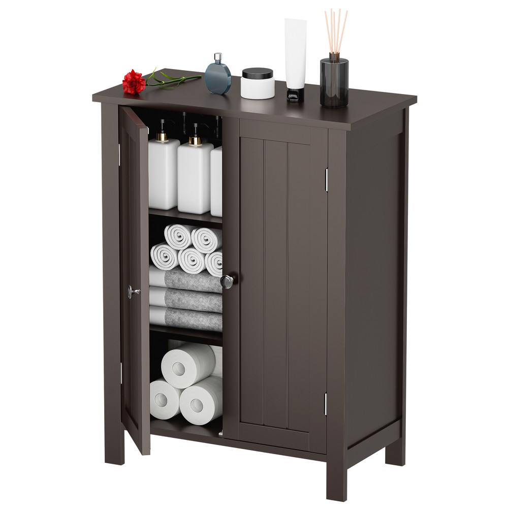 Wooden Storage Cabinet w/ 2 Doors Bathroom Floor Kitchen Cupboard Grey