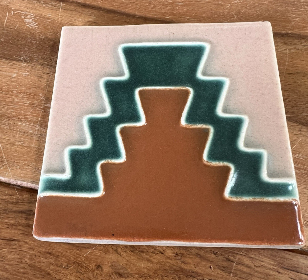 Vintage Geometric Pattern Tile 4.25" sq Possibly Kraftile 1950's