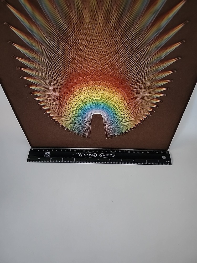 JON KLINE Rainbow "String Mandala" Installation Thread Artwork SIGNED Vtg 16x12"
