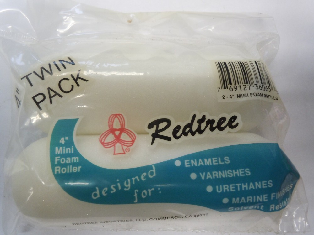 Redtree Industries 36065 Mini Paint Roller Foam Refill - 4", Twin Pack