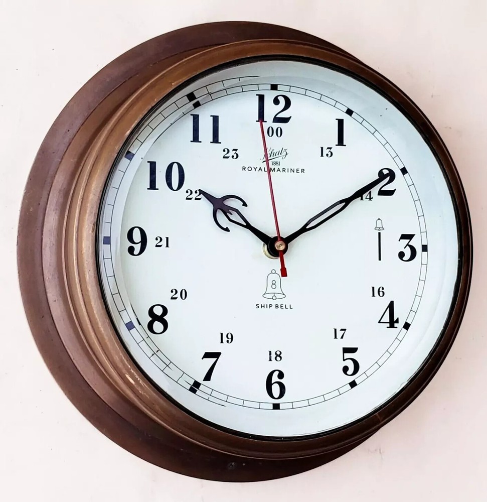 Vintage Decorative Solid Brass Ship Clock Antique Replica Maritime Wall Clock.