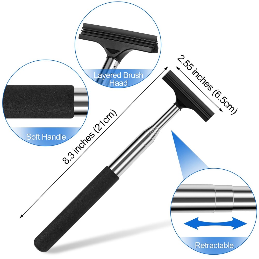 2 Pcs Car Mirror Wiper, 38.6in Handle Side Squeegee, Black