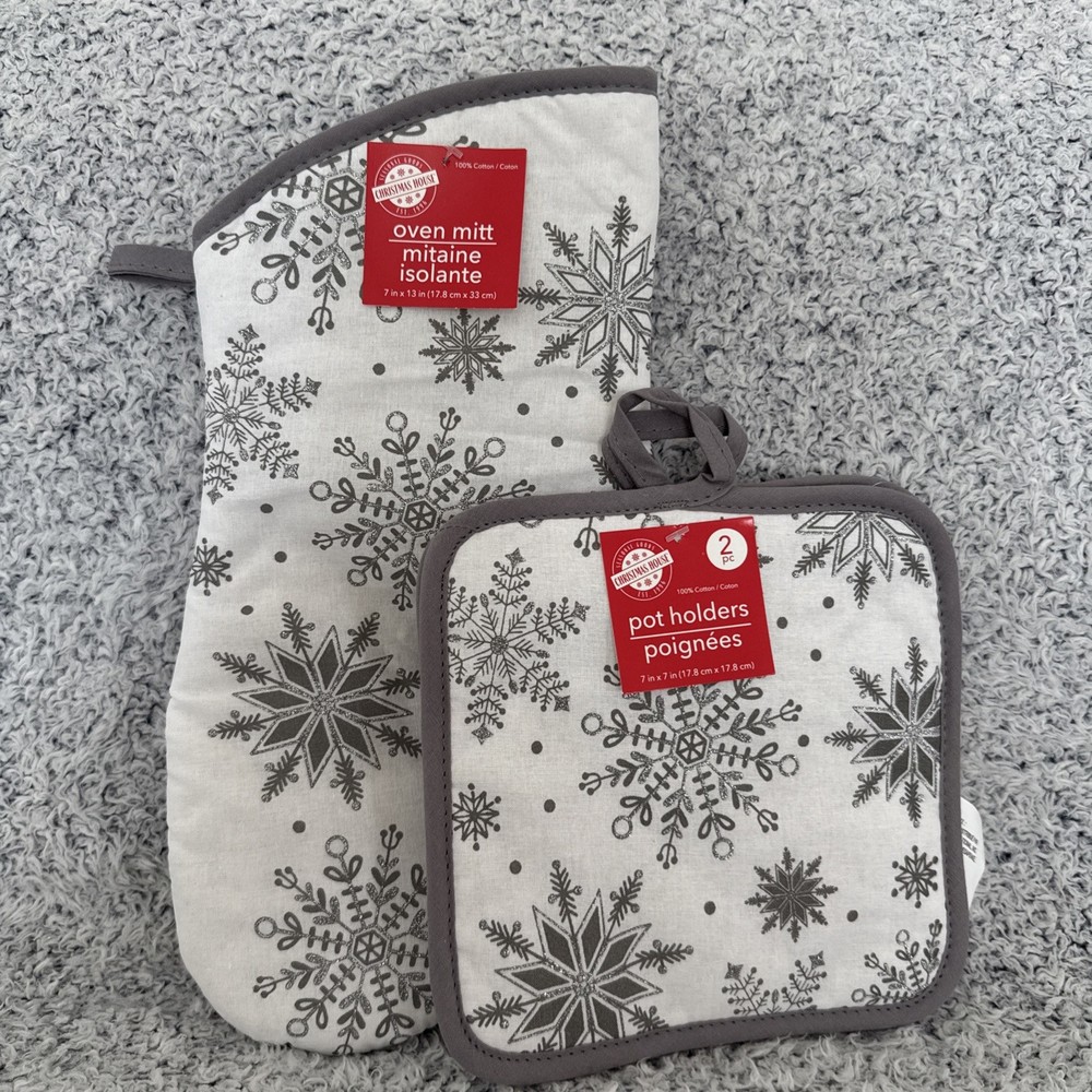 3-Set Silver Snowflake Kitchen Linen set