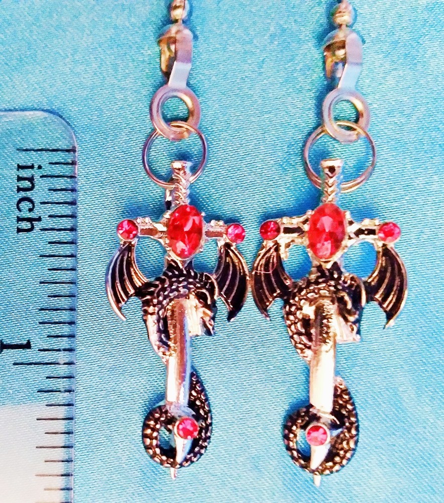 Set of Two ~ RED DRAGON SWORD ~ Metal Ceiling Fan Pulls