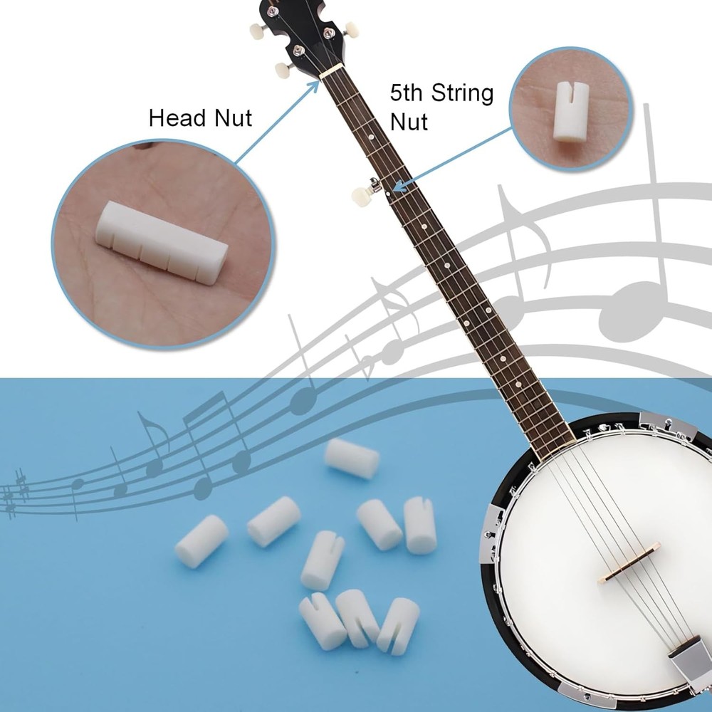 2-Pack Bone Banjo Nuts Set, 5th String Nut & Head Nut for 5 String Banjo, Pure B