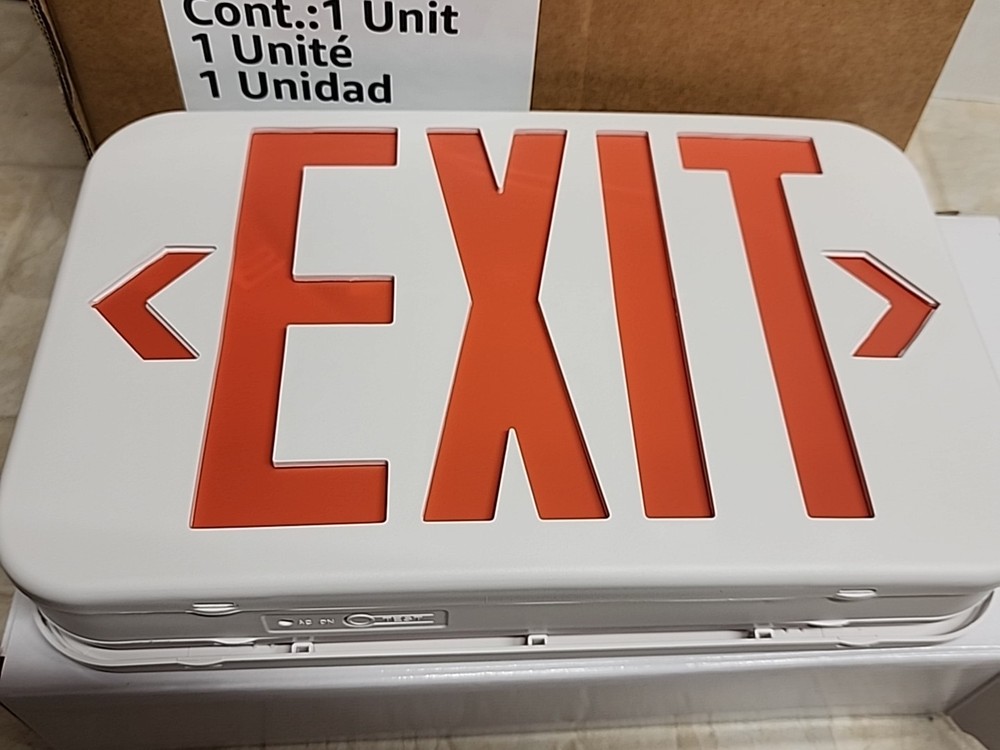 2PK Amazon Basics LED Emergency Exit Sign, Double Face Exit with Battery Backup