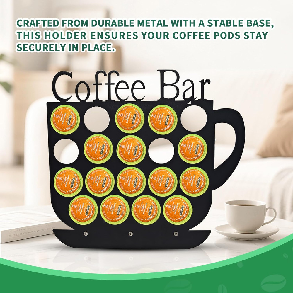 K Cups Holder Coffee Pod Holder Display, Coffee Bar Design Metal Stand, 19 Pods,