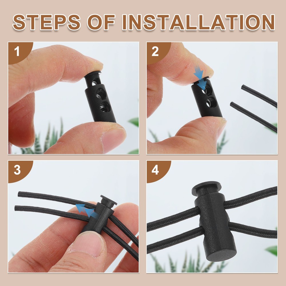 25 Pcs Double Hole Cord Locks with Elastic Cord, Coffee