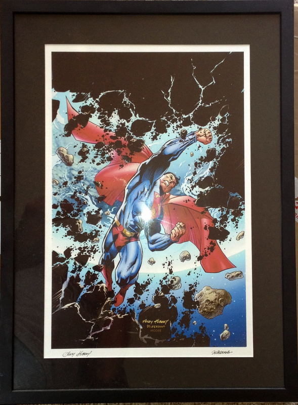 SUPERMAN PROFESSIONALLY MATTED FRAMED PRINT Hand Signed ADAM KUBERT & DELPERDANG