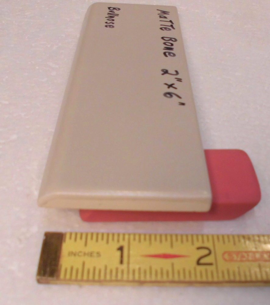 1 pc. Matte Bone - Almond: Ceramic Bullnose Tile 2” X 6” Flat-Surface Type, NEW