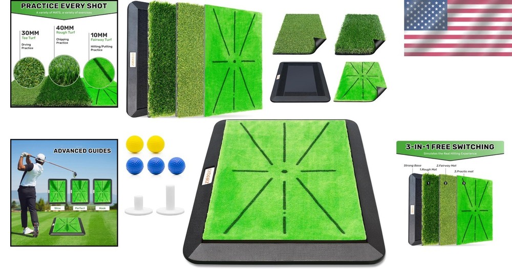 Portable Golf Hitting Mat with Instant Feedback - 3 Versatile Replacement Mats