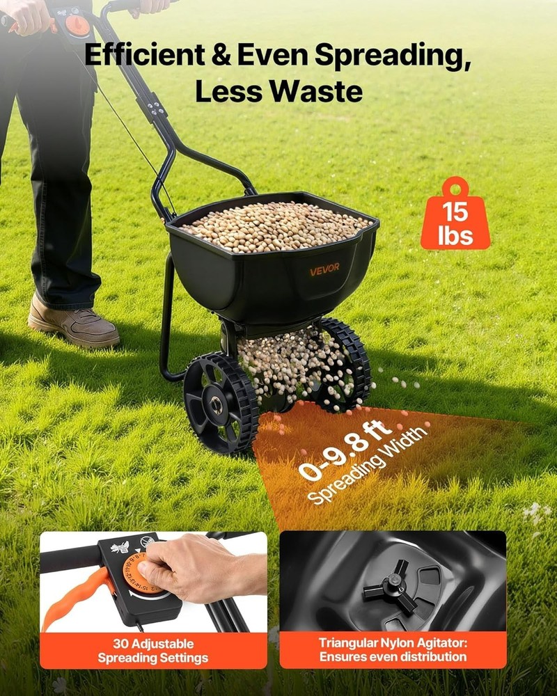 Broadcast Spreader, 9.8ft Spreading Width, Push Broadcast Spreader with 10" ...