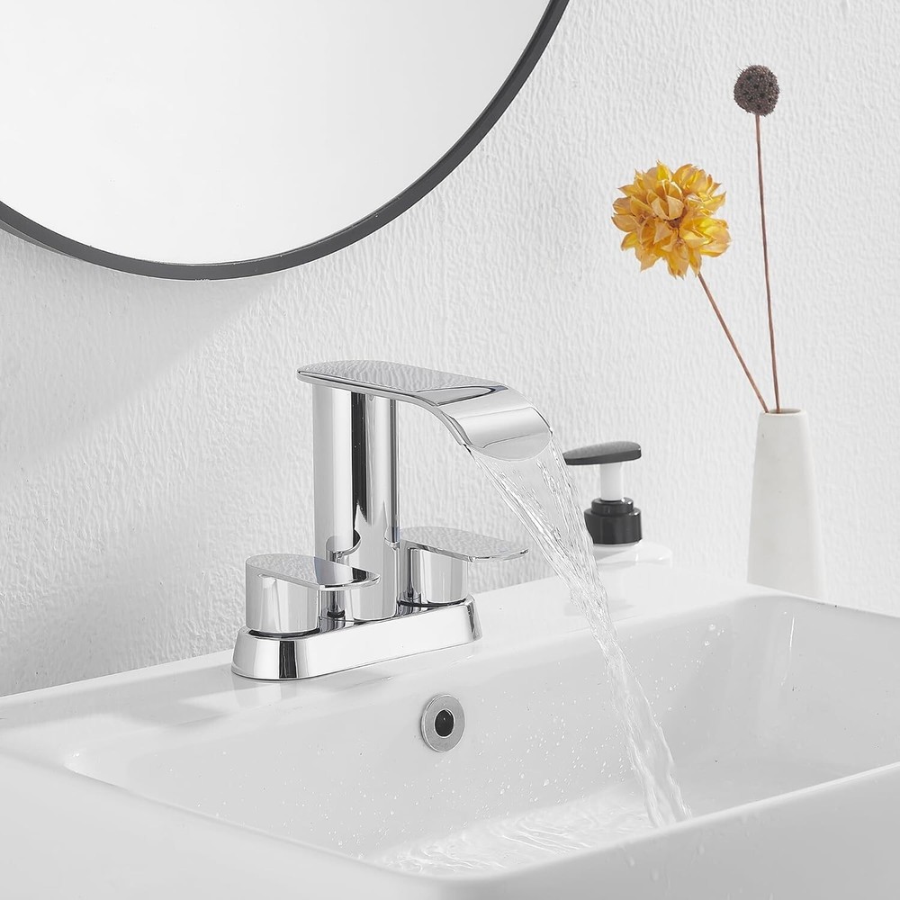 2115-Chrome GGstudy Waterfall Chrome Assembly Lavatory Faucet & Drain Assembly