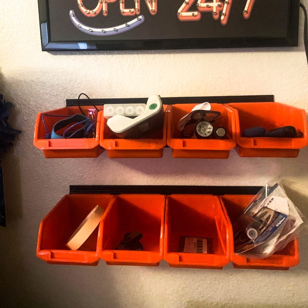 Wallmaster Garage Storage Rack with 8 Bins - 2-Tier Tool Organizer, Orange