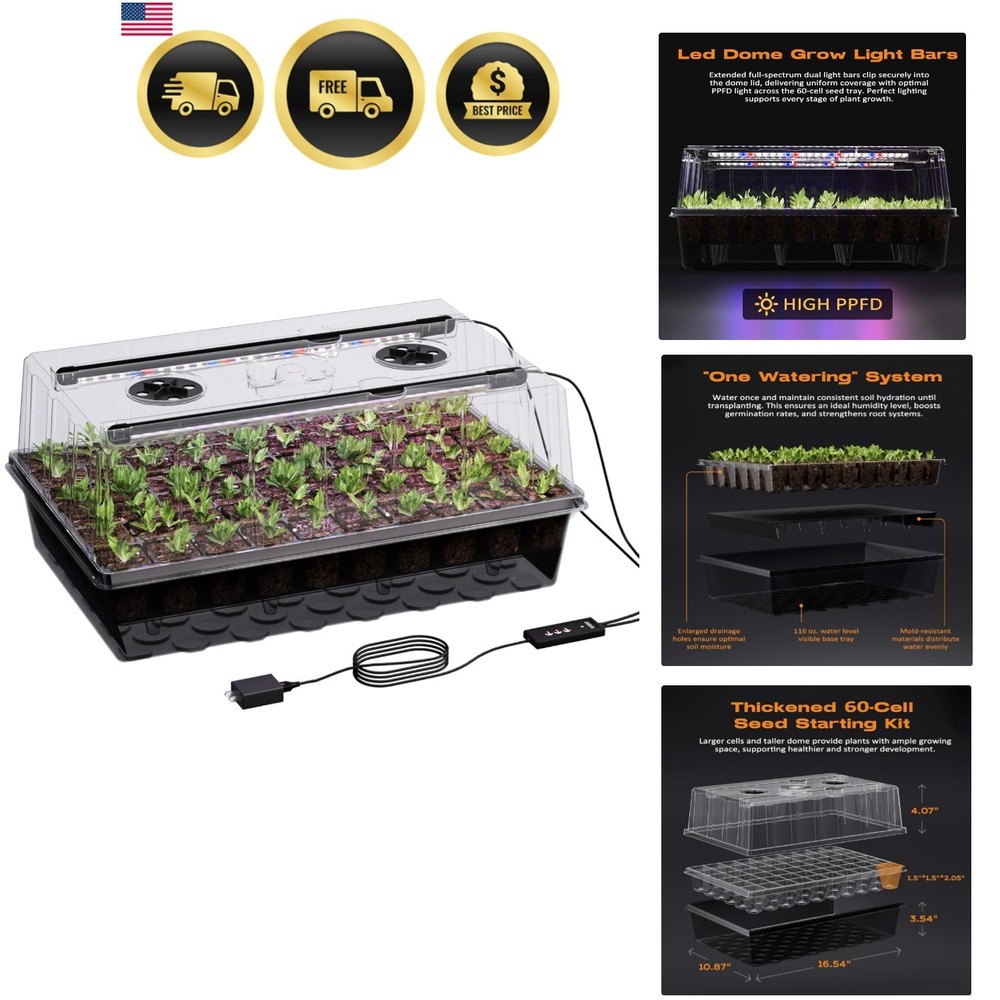60-Cell Self-Watering Seed Starter Tray with Grow Light, Seed Starter Kit wit...