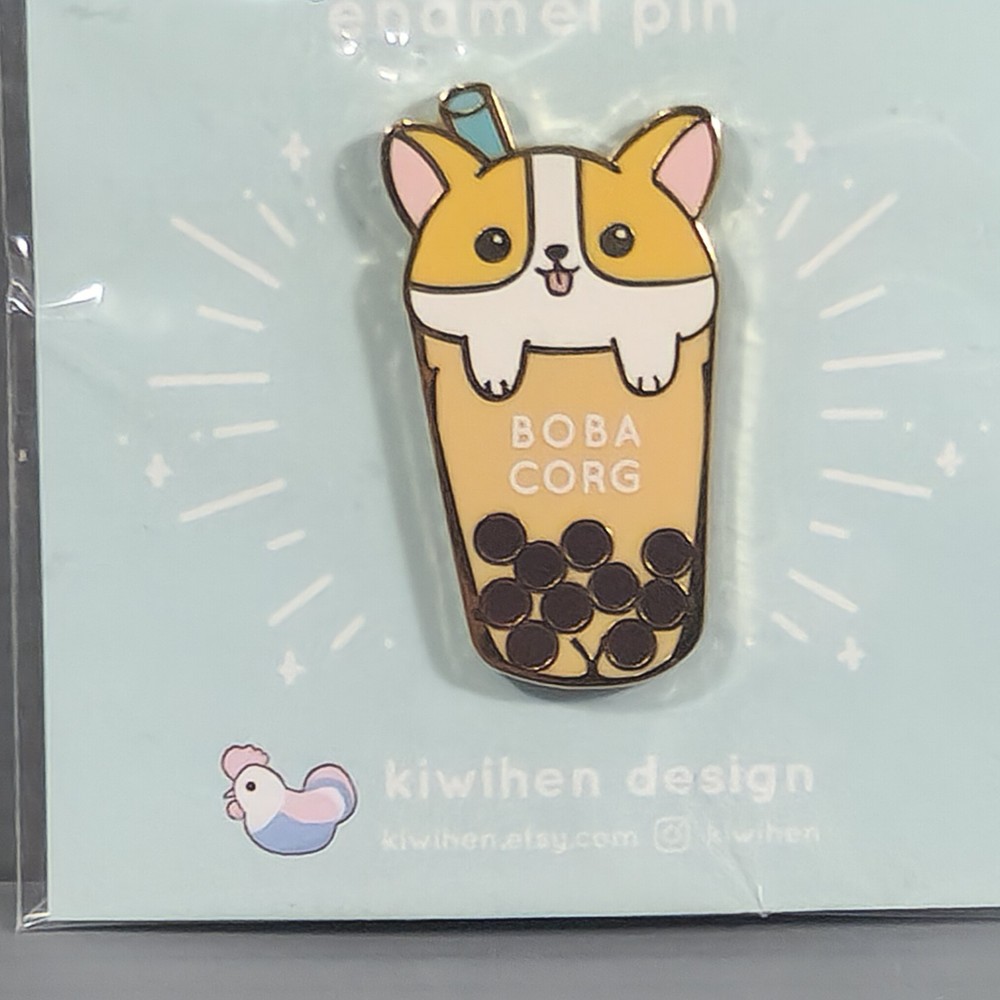 Corgi Boba Corg Enamel Lapel Hat Brooch Pin