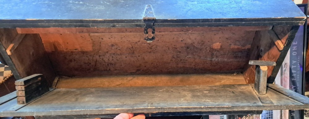 Antique Handmade Rustic Solid Wood Carpenter Tool Storage Box Chest