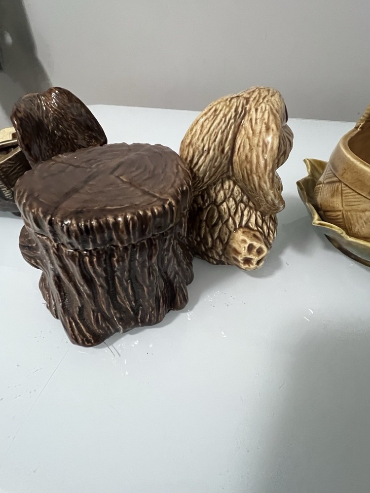 3 Vtg Ceramic Easter Bunny Candy Dishes And Basket