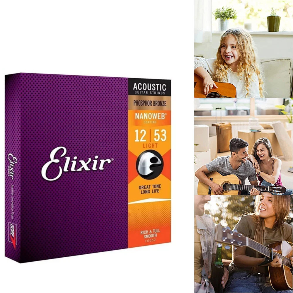 Elixir 16052 Strings Phosphor Bronze Acoustic Guitar Strings NANOWEB Coating TL