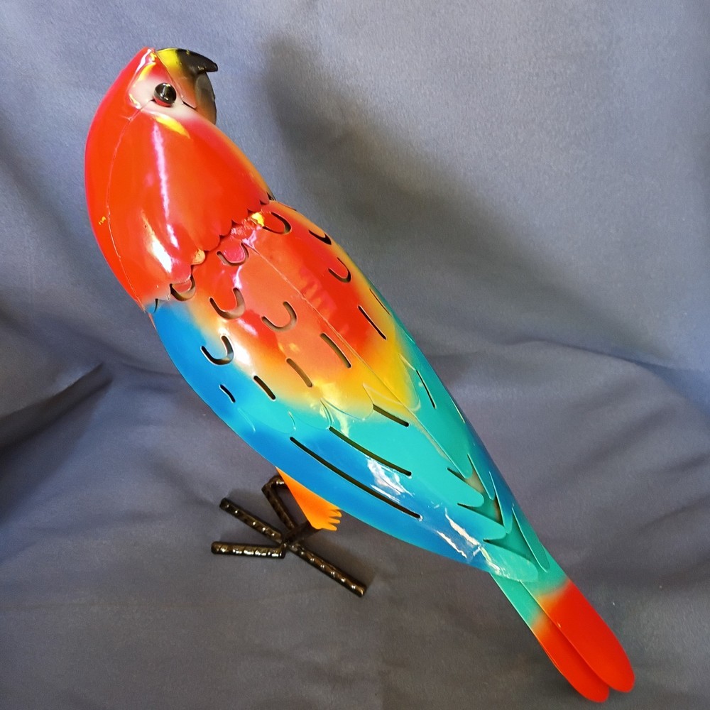 Metal Parrot Figurine 10" Bird