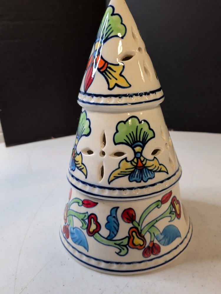 Hand Painted From India 9" Christmas Tree Tea Light