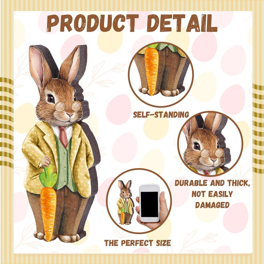 6 Pcs Easter Decorations Easter Wooden Bunny Signs Tabletop Decor Rustic Rabbit