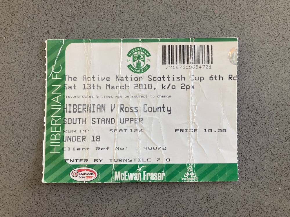 Hibernian v Ross County 2009-10 Match Ticket