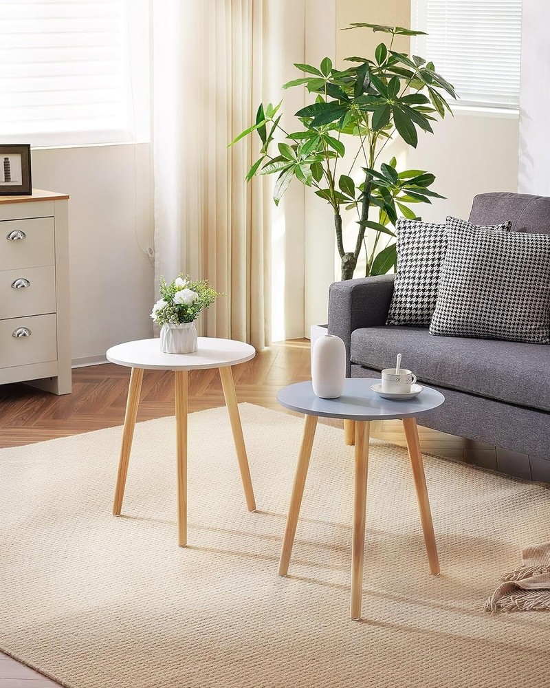 Sturdy Round Bedside Table with Stable Wooden Legs - Space-Saving Solution