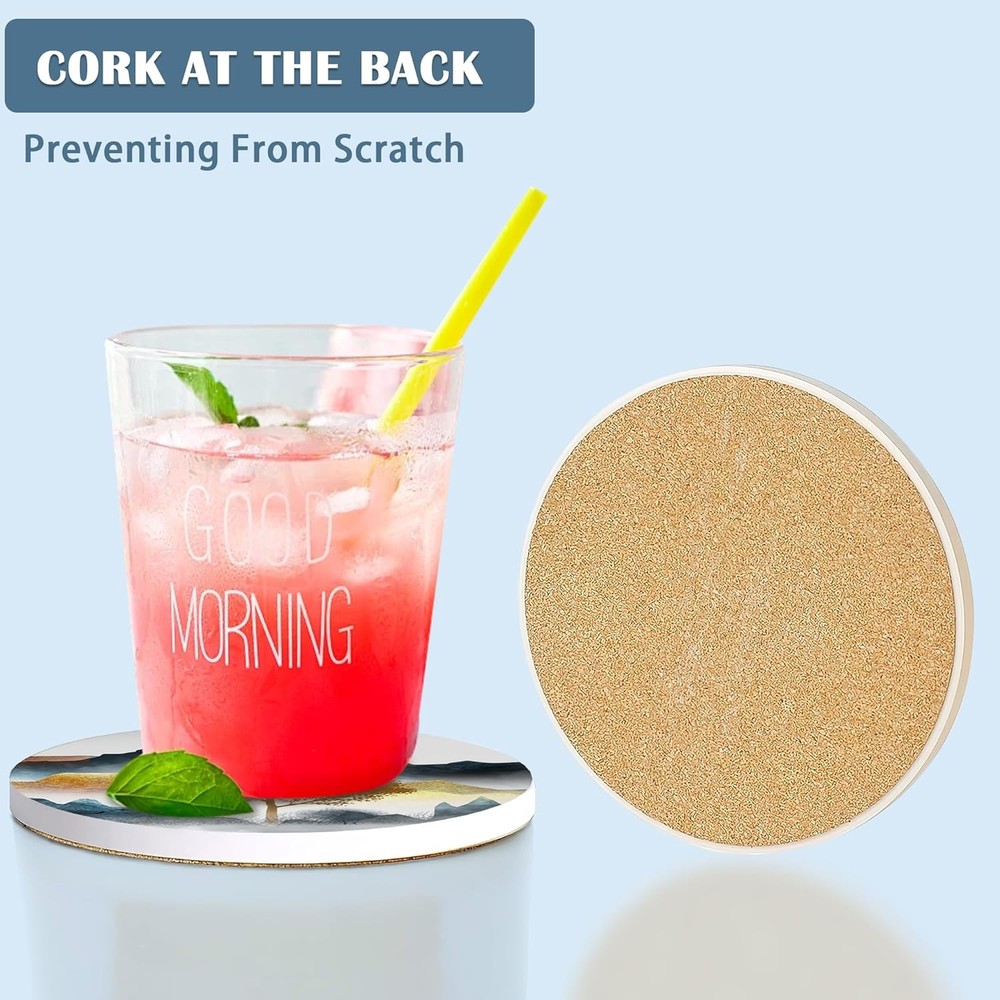 Coasters for Drinks,Modern Gold Mountain Tree Modern