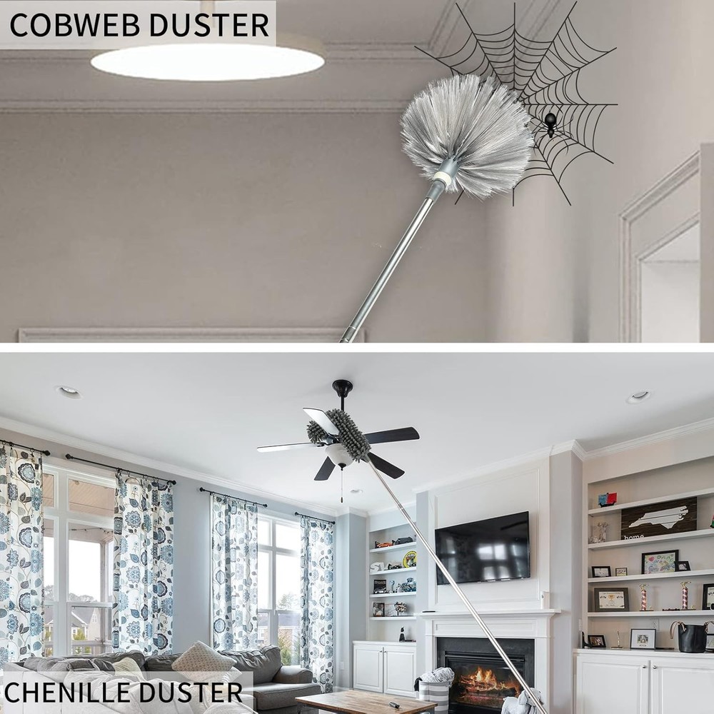 Microfiber Duster with Extension Pole 8Ft Long Handle Bendable Washable