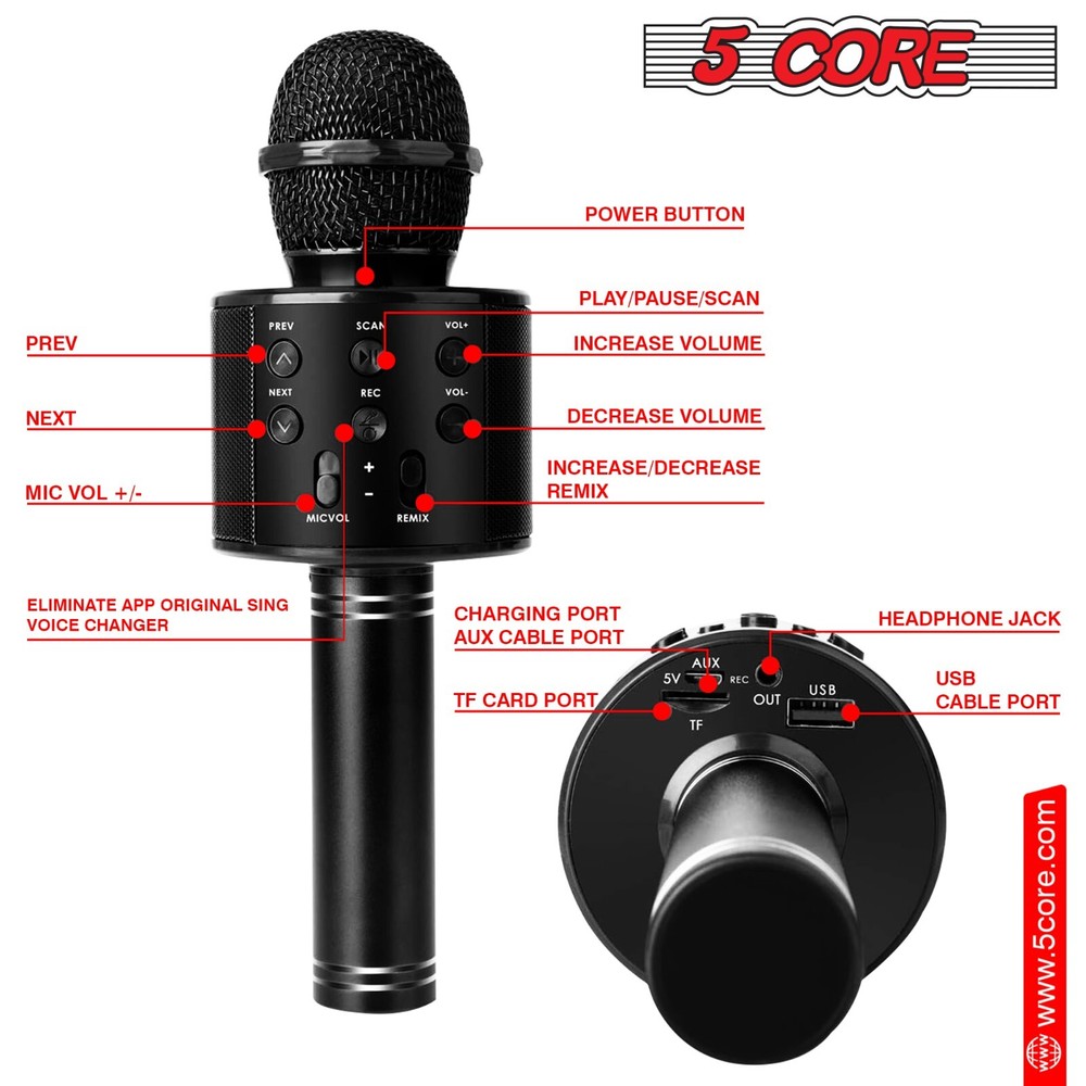 5Core Wireless Karaoke Microphone Bluetooth Mic Portable Handheld Microfonos