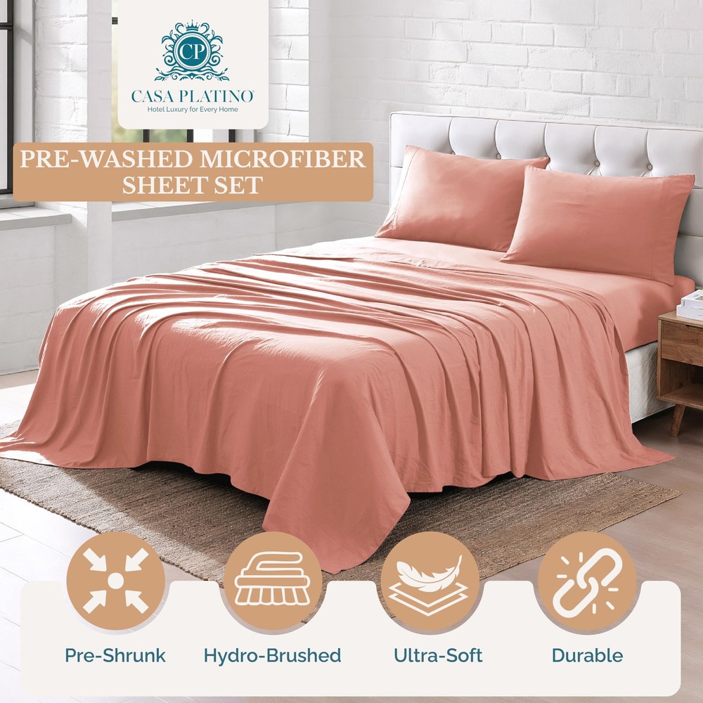 Bedding Sheets & Pillowcases, Pre-Washed Ultra Soft & Breathable Bed Sheets T...