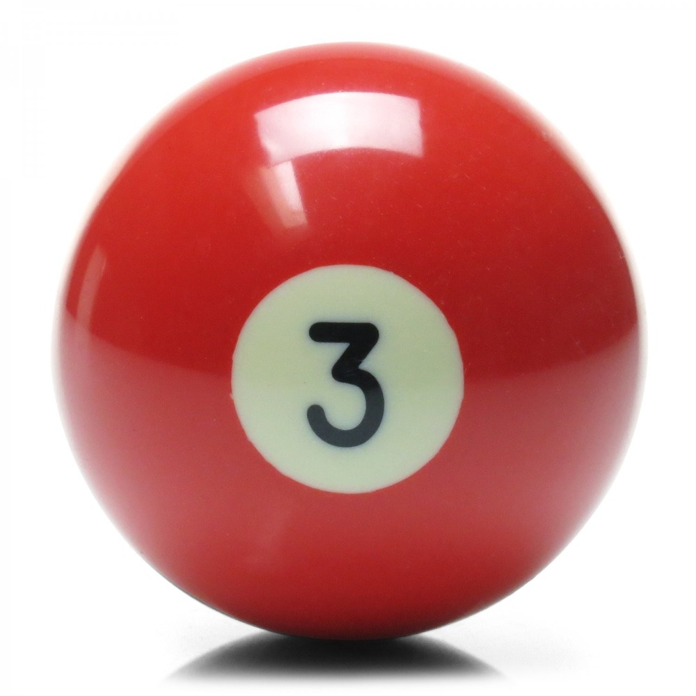 Red Number 3 Solid Billiard Pool Ball Custom Shift Knob - Steel 16mm Insert -Car
