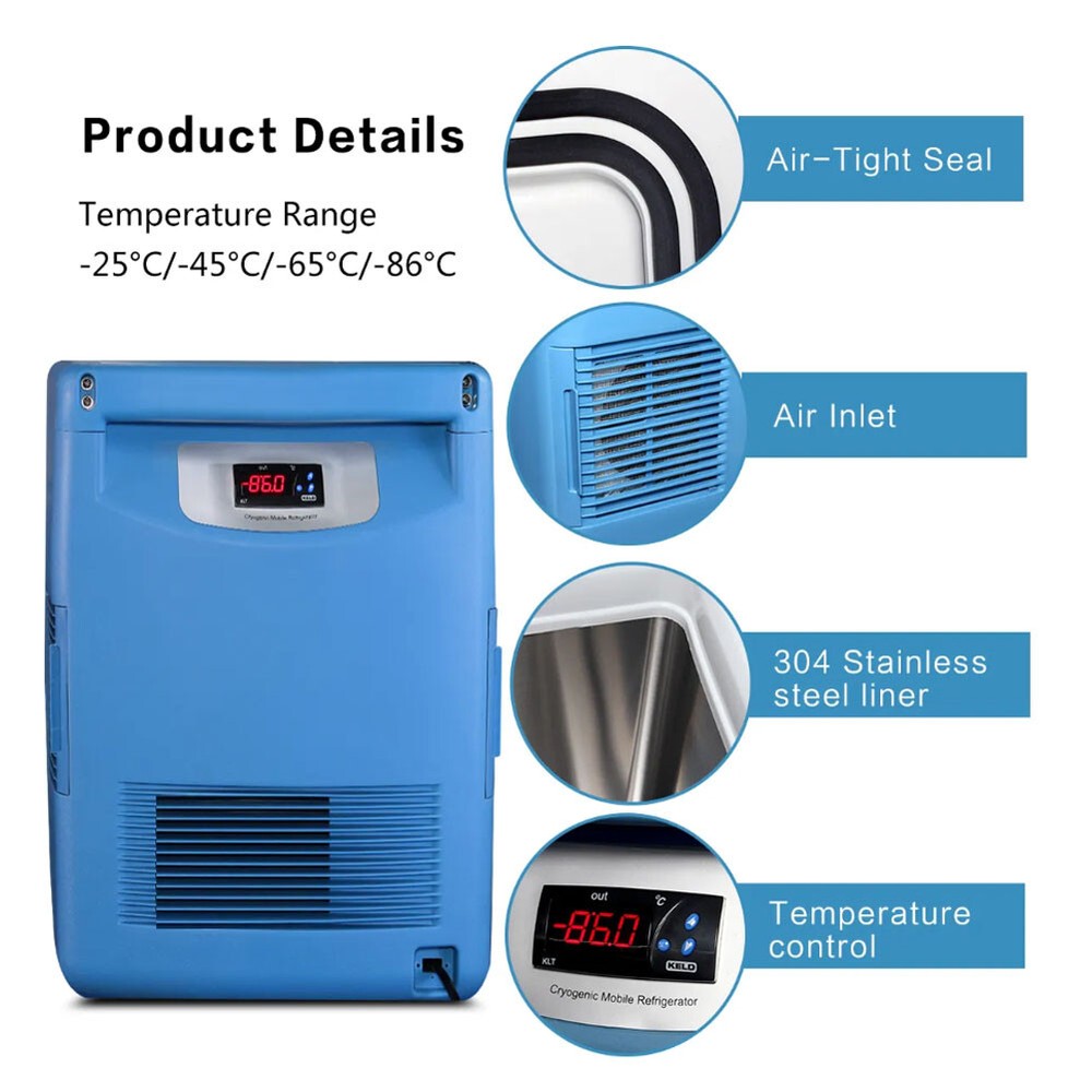 Lab -86° 20L Portable Ultra Low Temperature Freezer Samples Storage Refrigerator