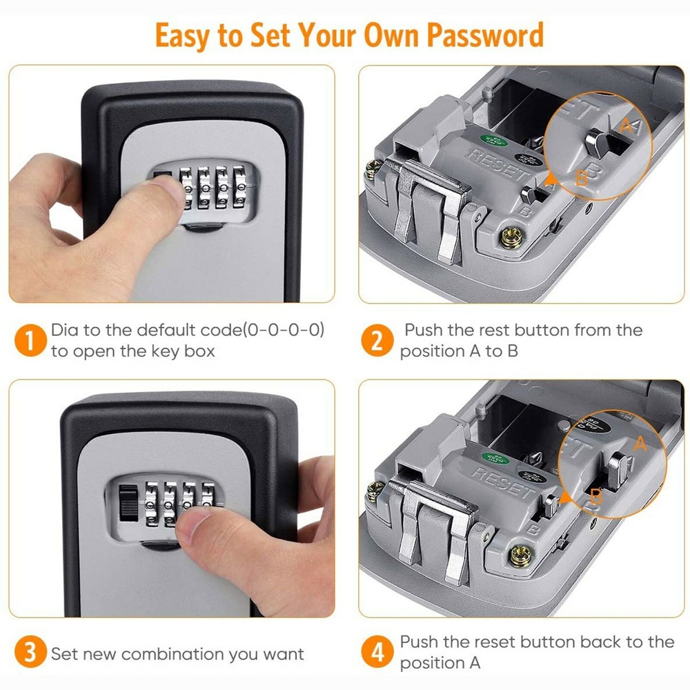 4 Digit Combination Key Lock Box Wall Mount Safe Security Storage Case Organizer