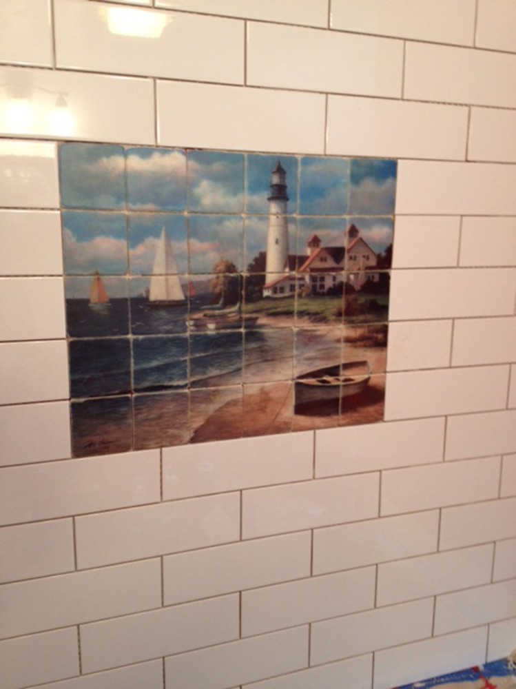 32 x 24 8 x 8 Lighthouse Ocean Mural Ceramic Backsplash Tile #643