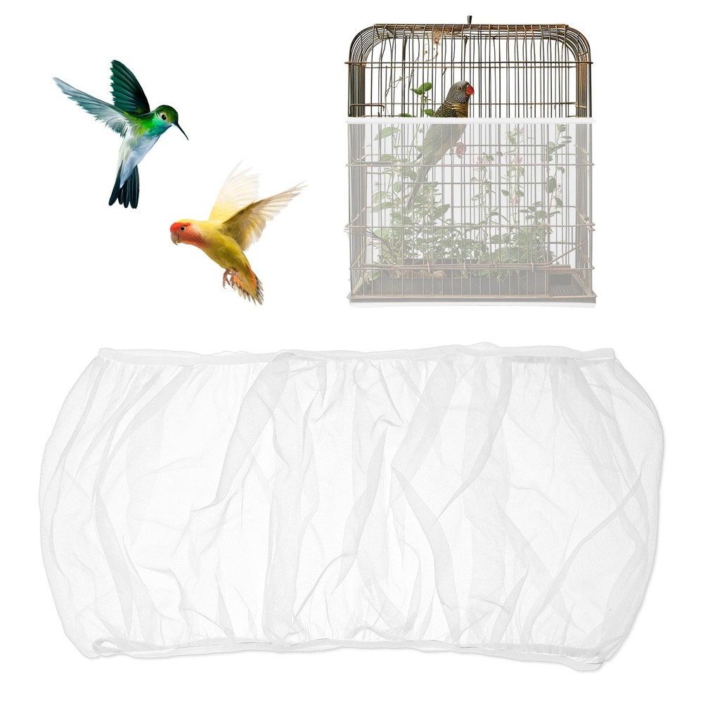 Trinkrittey Bird Cage Seed Catcher White Net Cover Adjustable