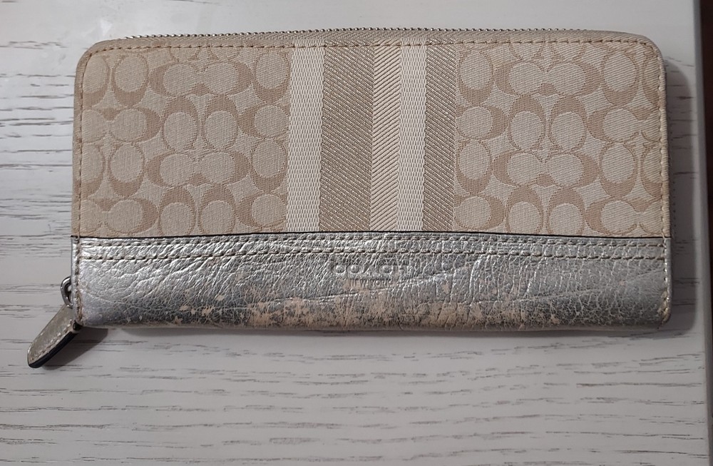 COACH Tan Long Zip Around Wallet Beige