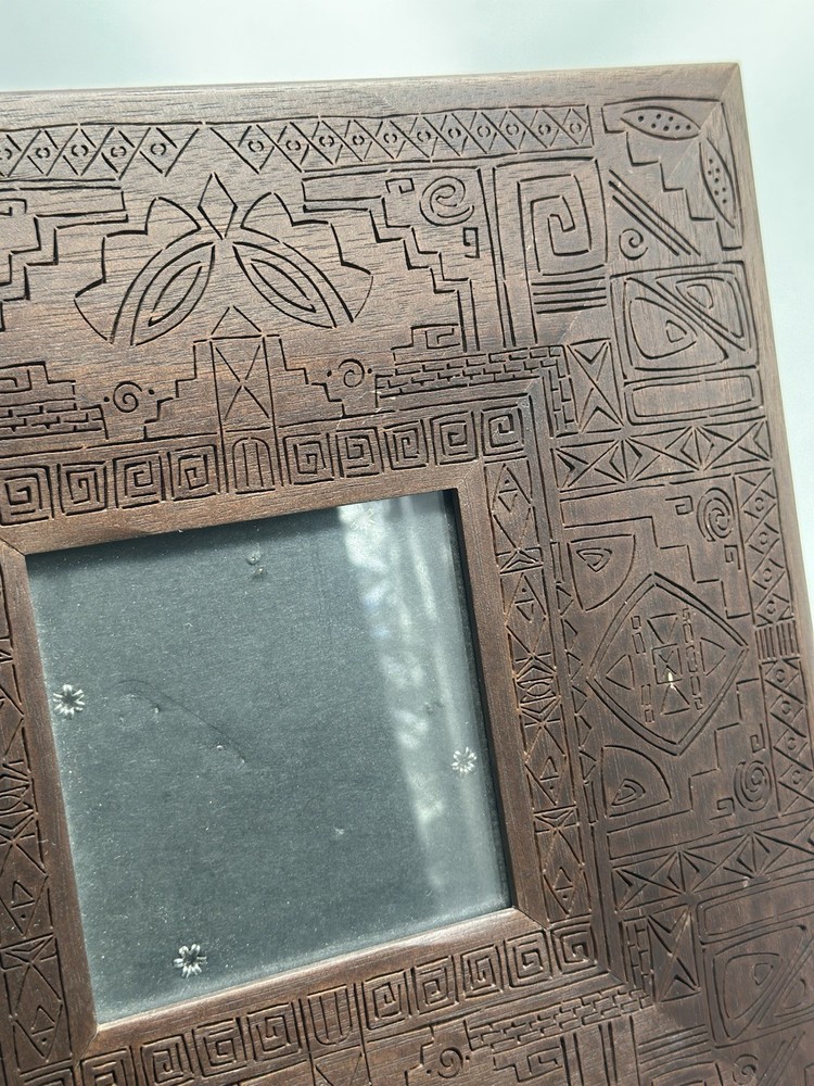 Amerigo By Lasercraft 9” Square Frame Rustic Solid Wood Engraved Abstract
